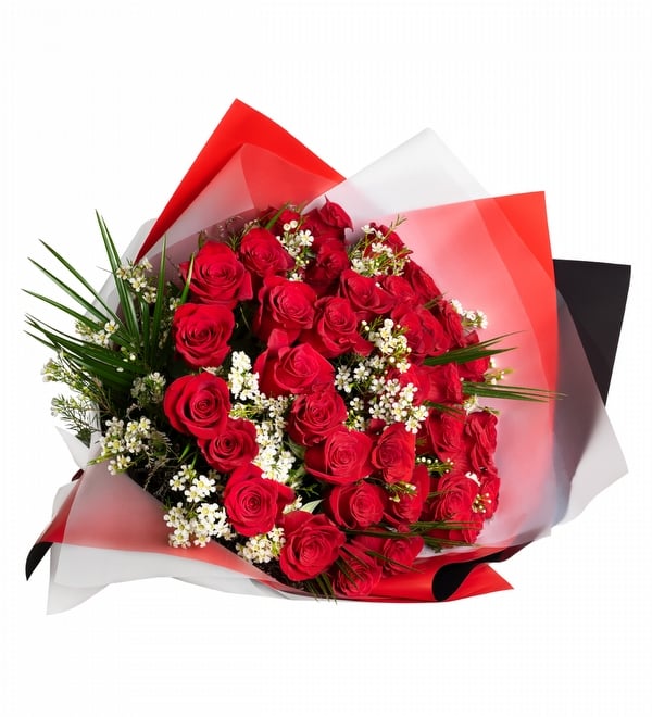 Kırmızı Beyaz Ambalajlı 30 lu Kırmızı Gül