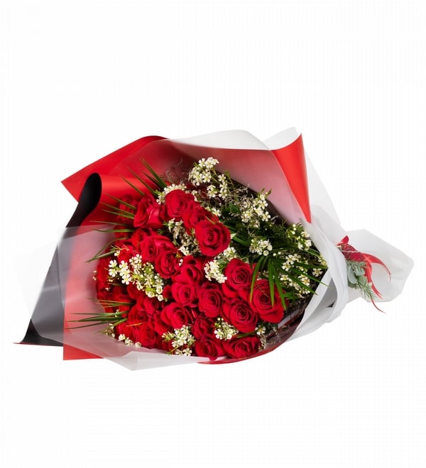 Kırmızı Beyaz Ambalajlı 30 lu Kırmızı Gül