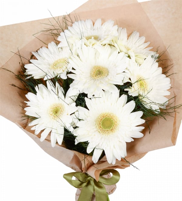 Kraft Ambalajda 7 Adet Beyaz Gerbera