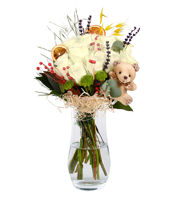 Teddy Bear ve Beyaz Güller