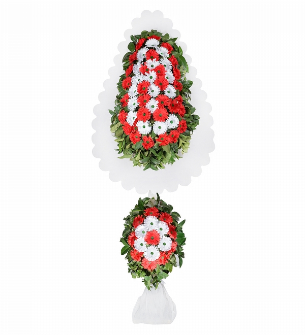 Büyük Çelenk Kırmızı Beyaz Gerbera