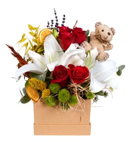 Beautiful Lilyum Kırmızı Gül ve Teddy Bear