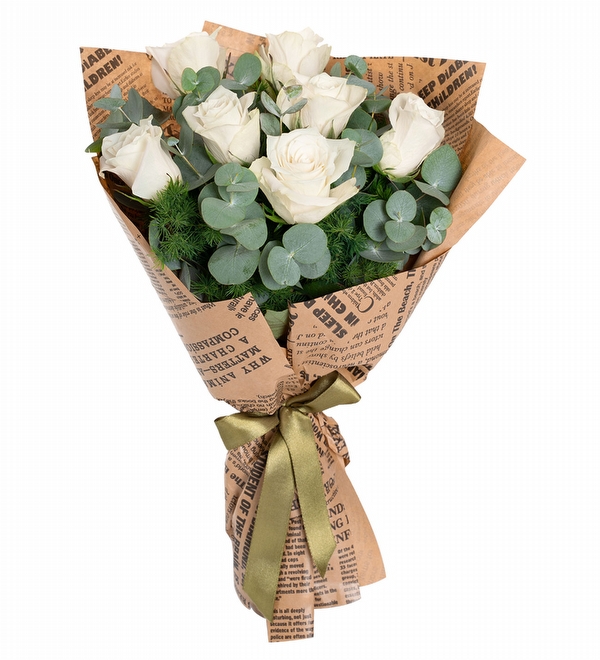 Gazete Tasar�ml� 7 Beyaz G�l Buketi