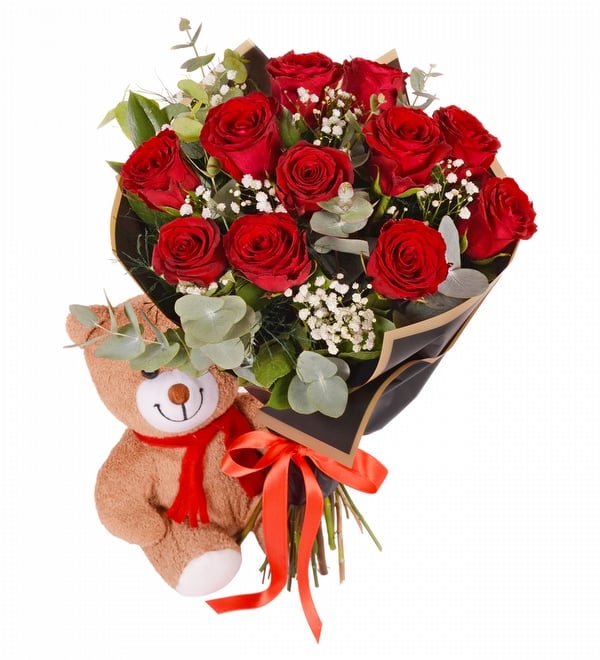 11 li K�rm�z� G�l Buketi ve Pelu� Ay�c�k