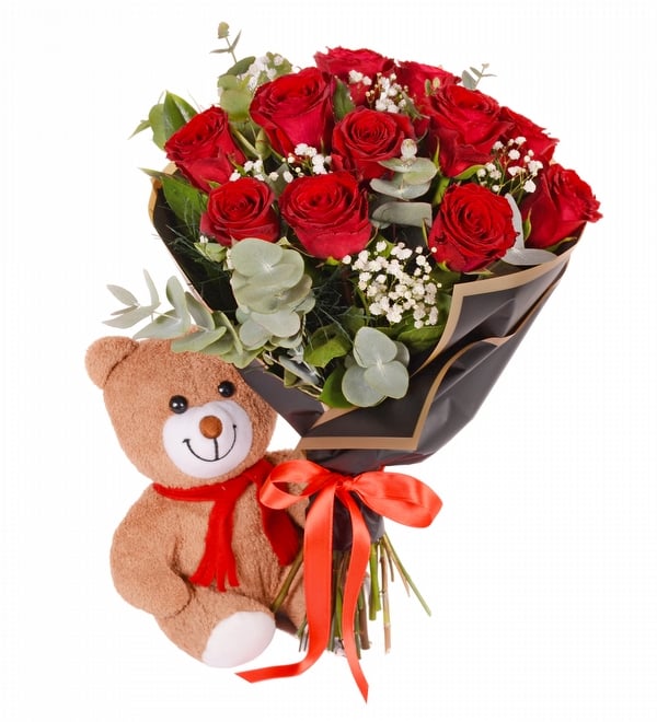 11 li K�rm�z� G�l Buketi ve Pelu� Ay�c�k