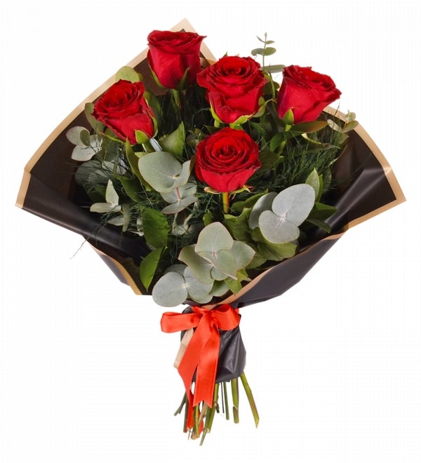 Siyah Buket Ka��tta 5 li K�rm�z� G�l Demeti